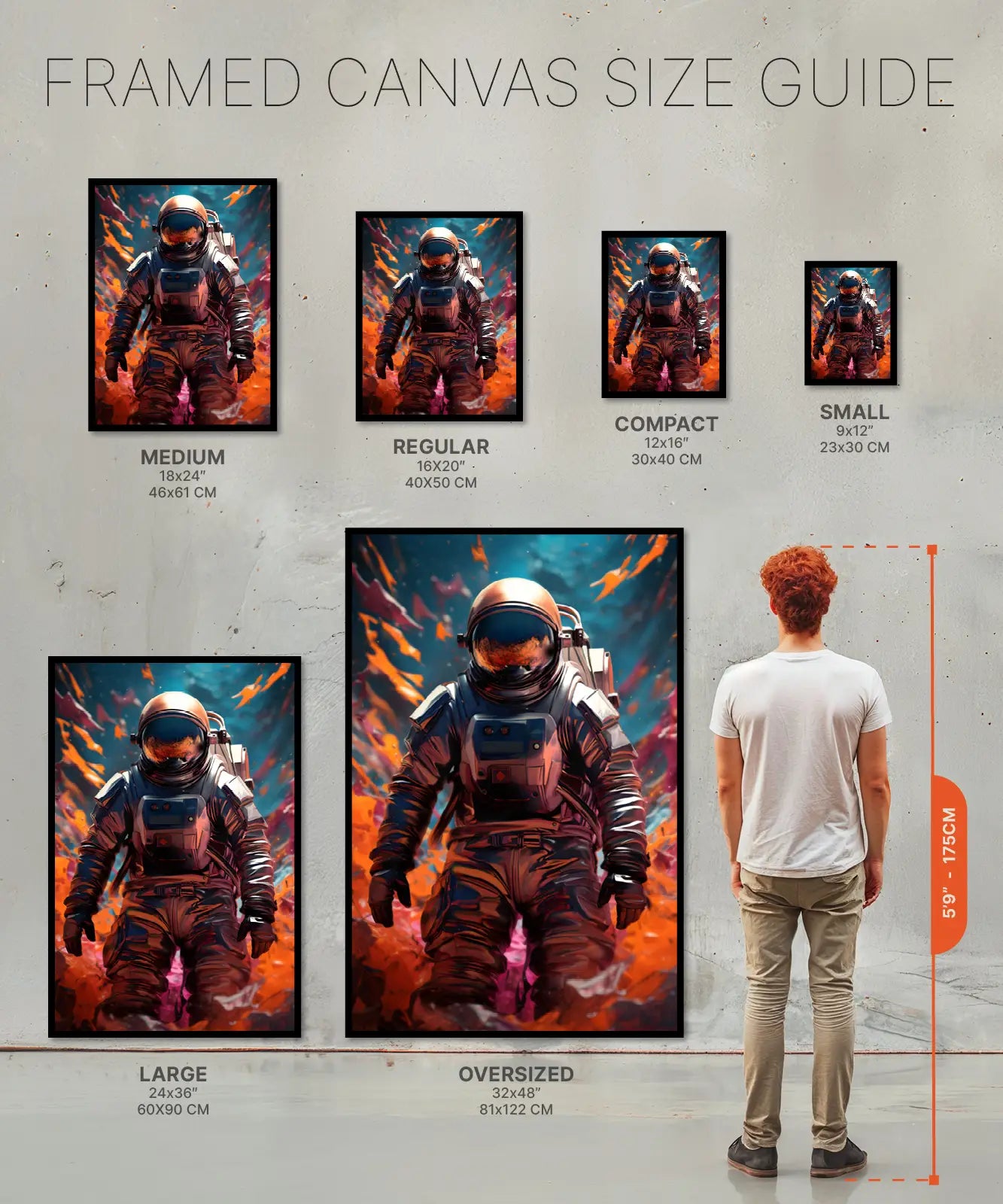 Size chart astronaut man poster print