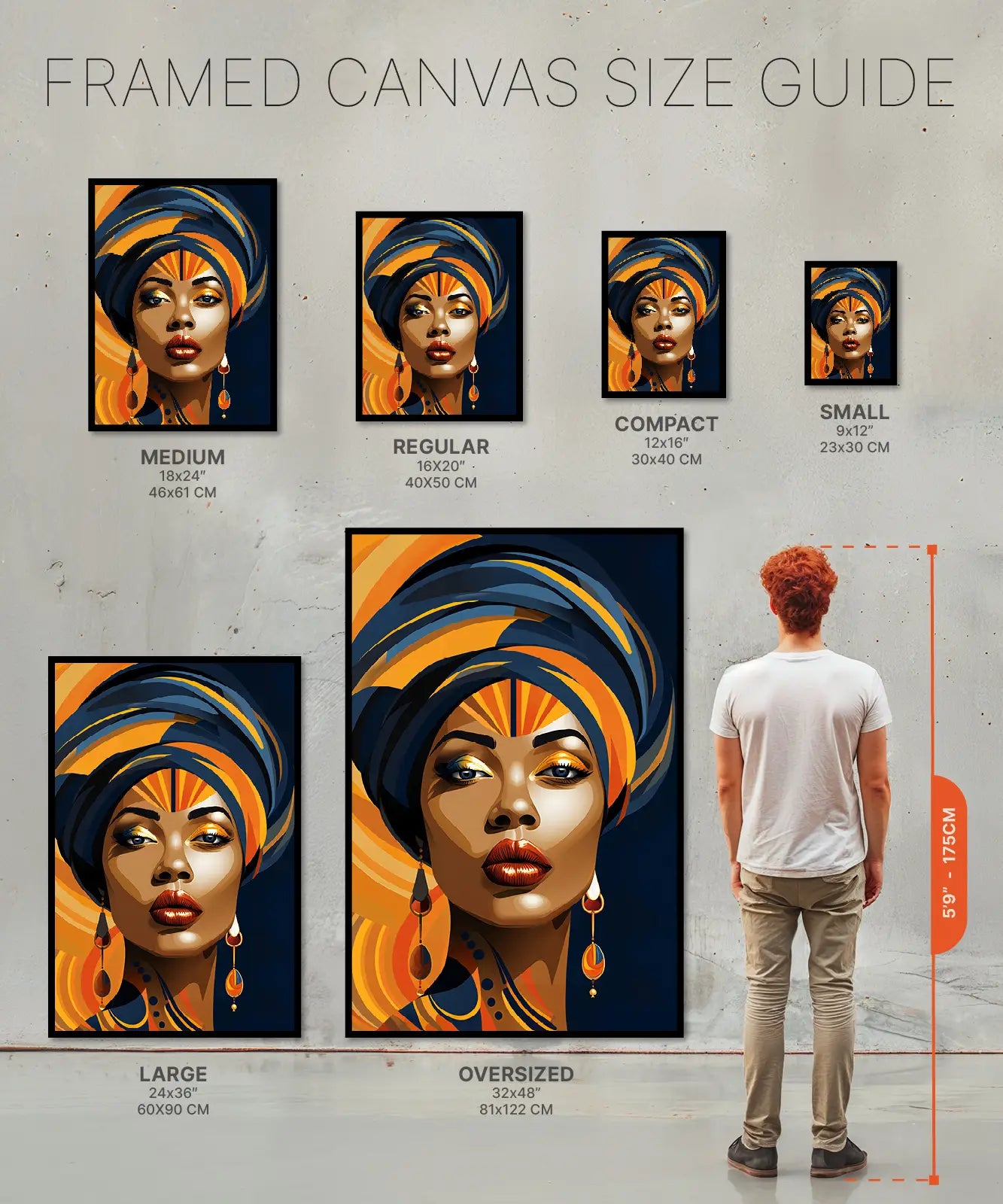 Size chart Framed Canvas Women Blue Turban