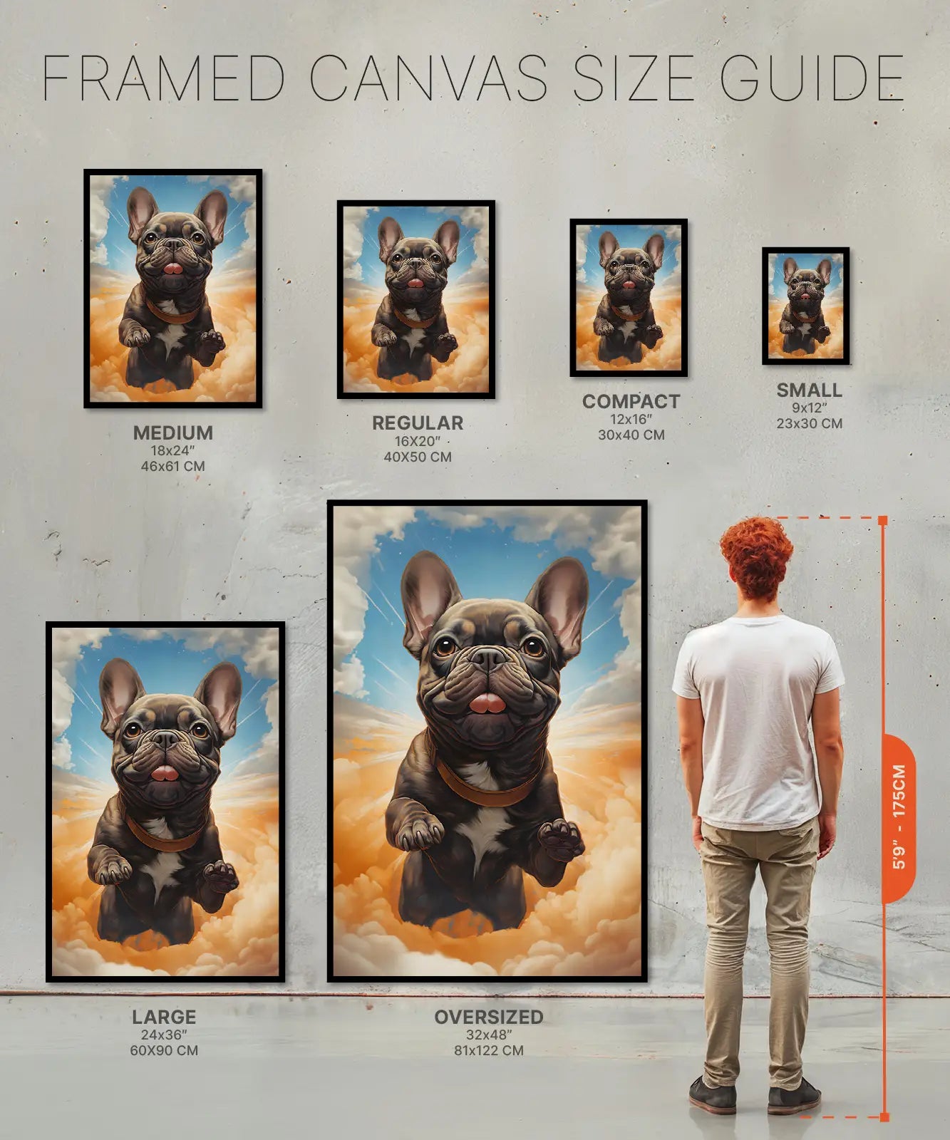 Framed Canvas of french bulldog in the sky