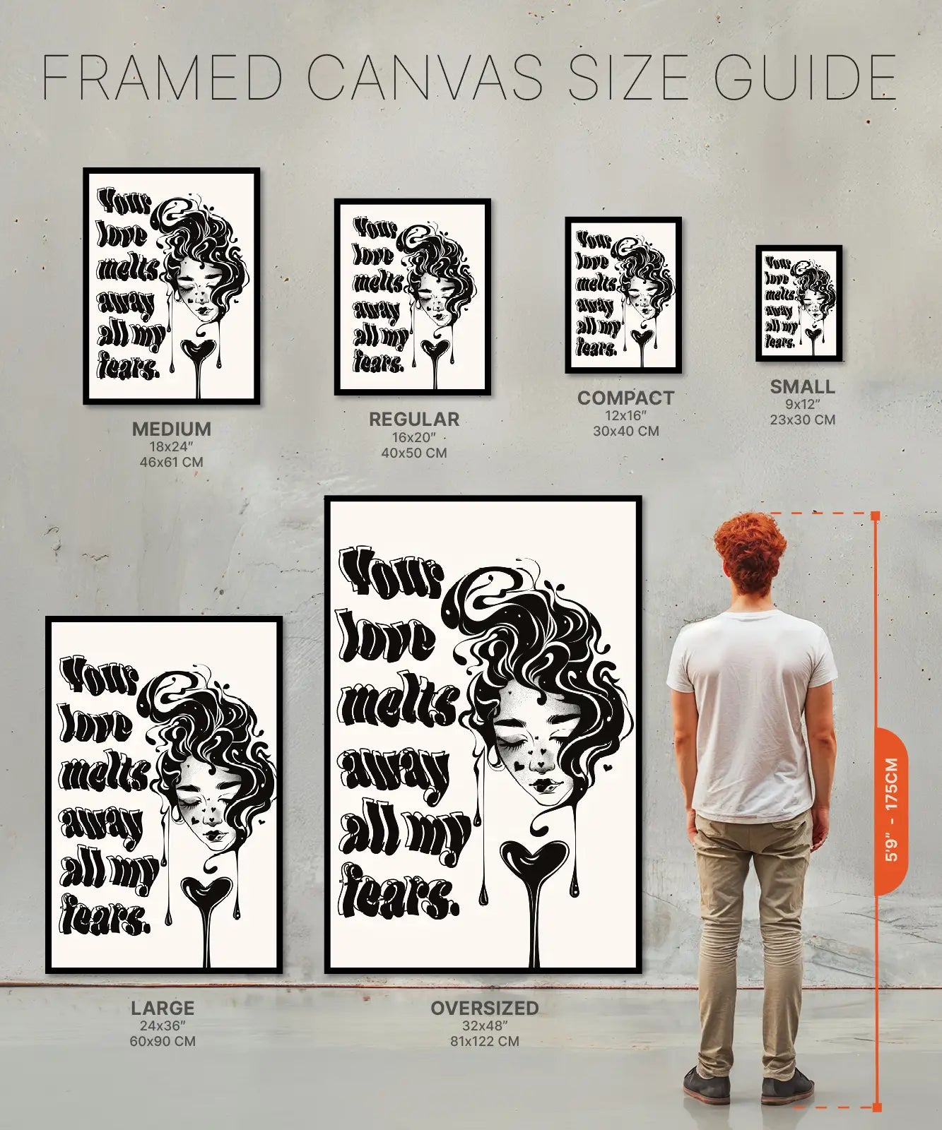 Size chart of Framed canvas of melting women