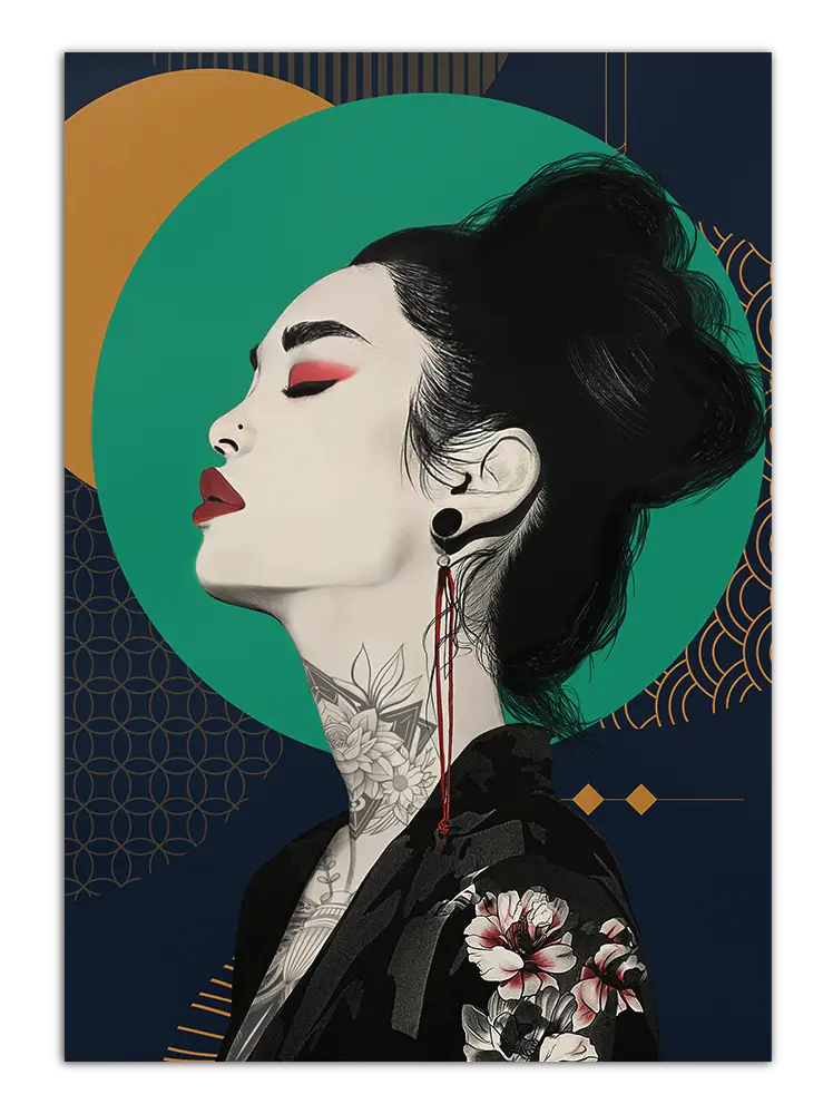poster of Asian with geometric background