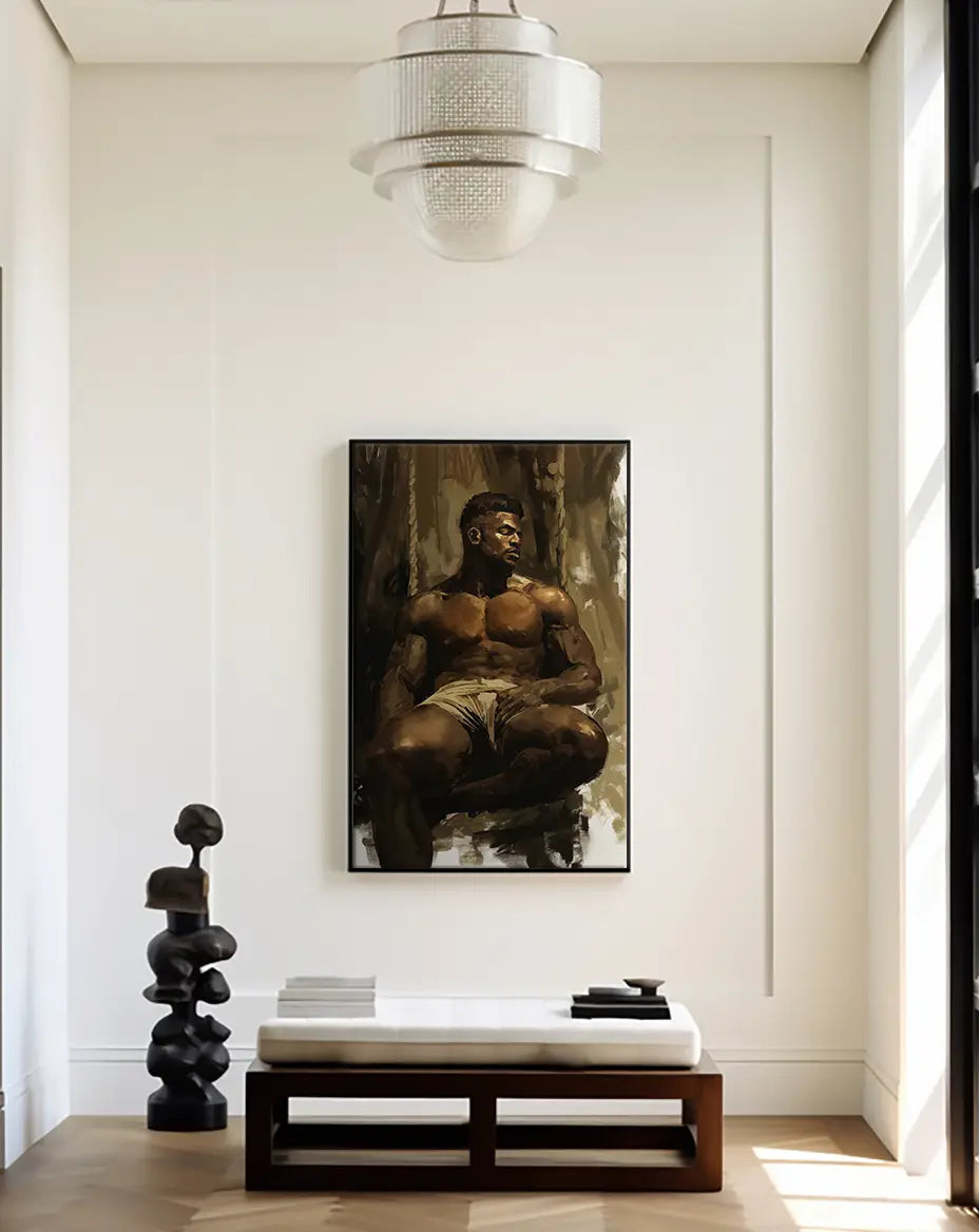 Shirtless Man Portrait - Framed Canvas