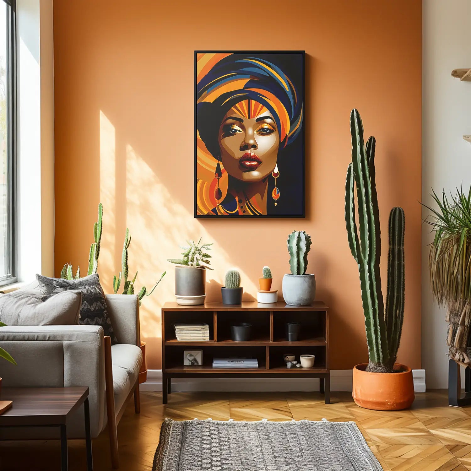 Women in Blue Turban - Framed Canvas