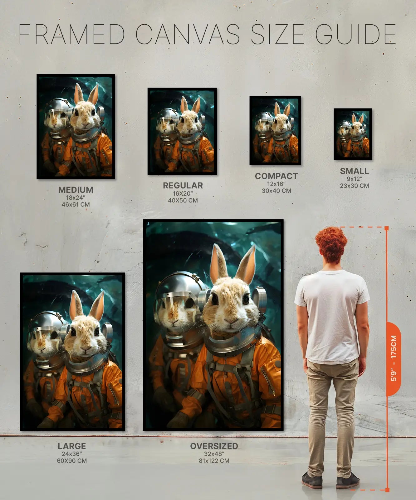 Size chart astronaut bunny poster print