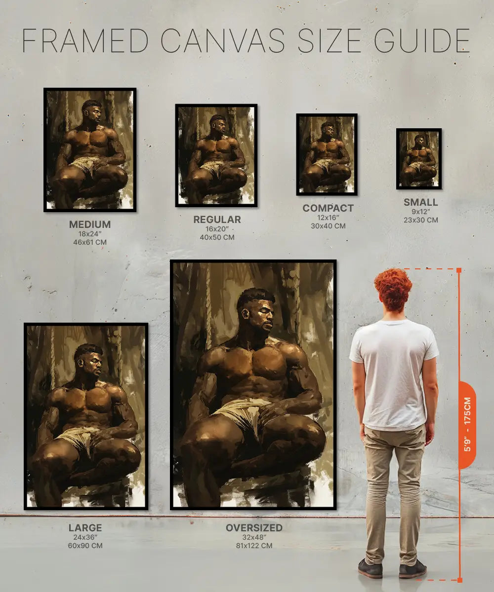 Sizing chart of Poster of a shirtless black man