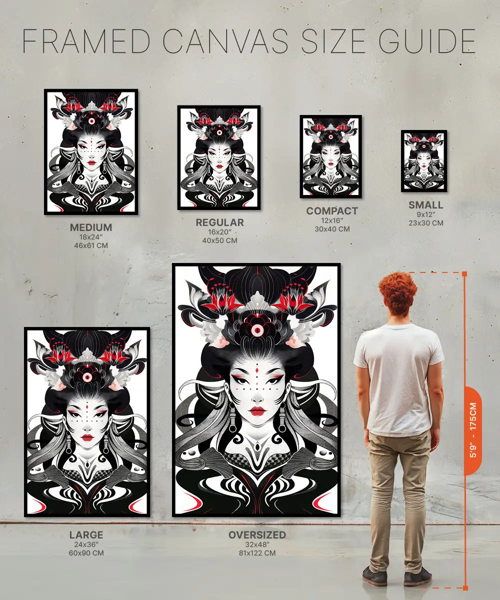 Size chart Framed Canvas Warrior Geisha Prints