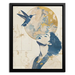 Framed Canvas of Women with Hummingbird