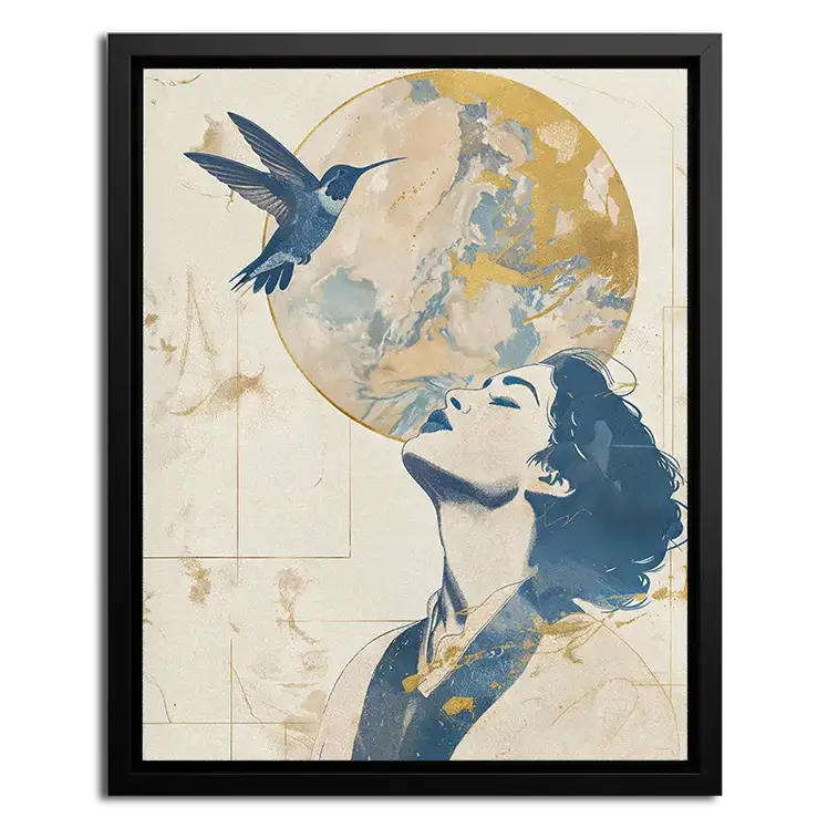 Framed Canvas of Women with Hummingbird