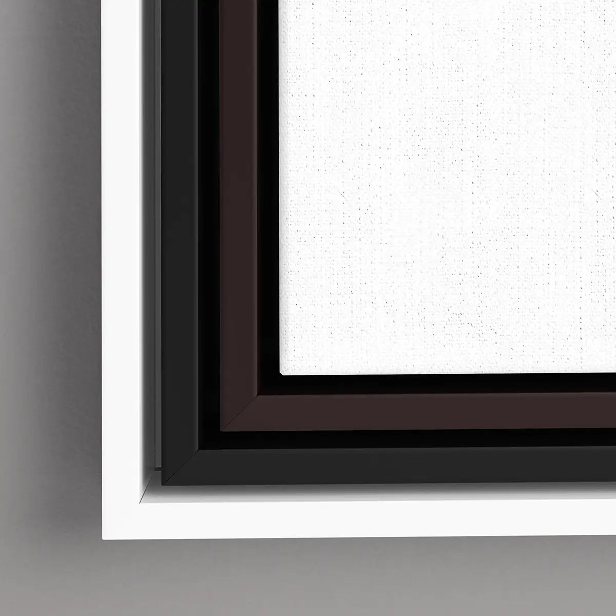 Closeup shot of 3 types of Framed canvas wood: Black, white and Dark brown