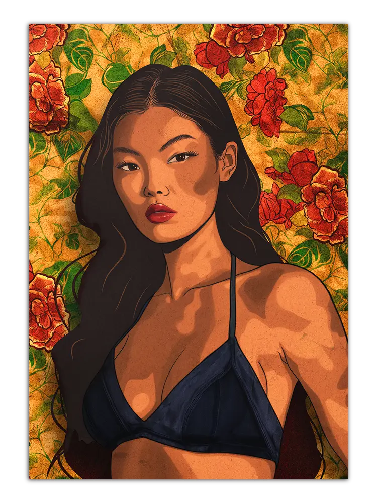 Poster of asian women with flowers