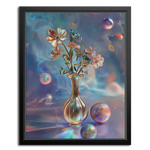 futuristic painting of a cosmic vase with flower