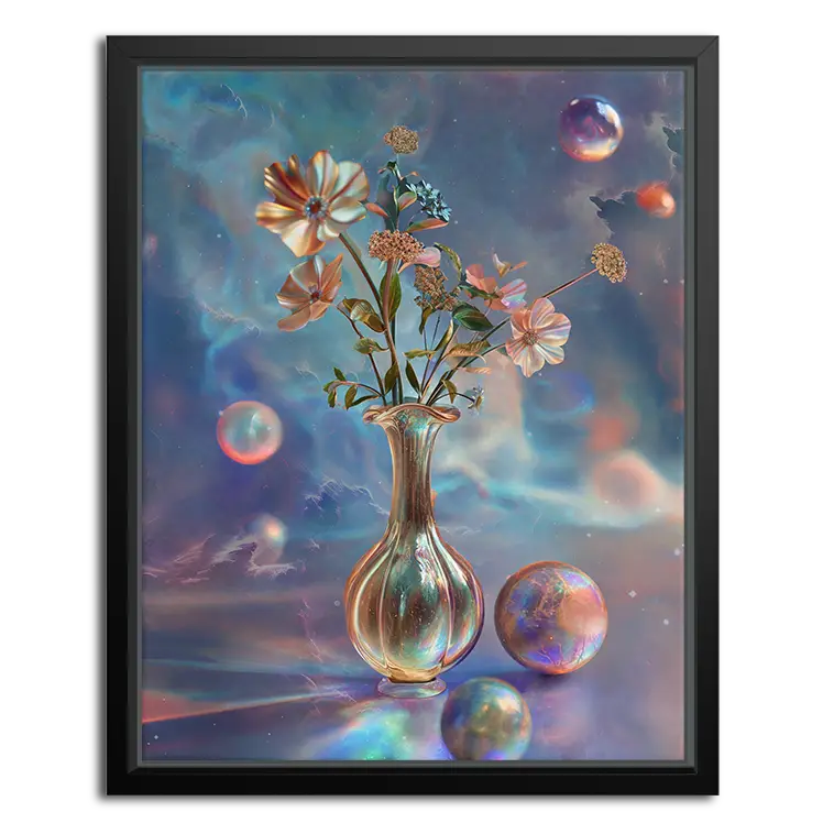 futuristic painting of a cosmic vase with flower