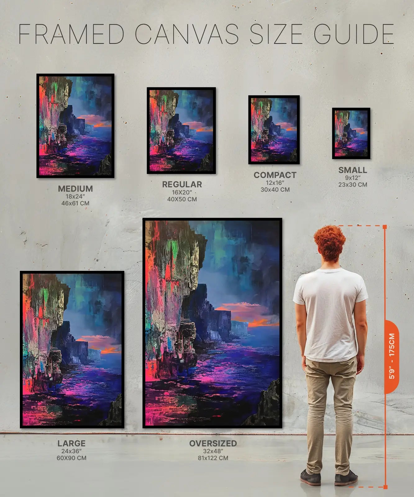Size chart Framed Canvas Colorful rockcliff landscape painting