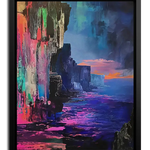 Framed Canvas Colorful rockcliff landscape painting 2