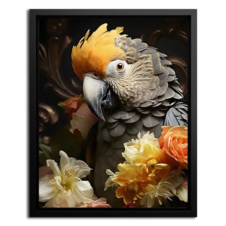 framed Canvas colorful parrot art