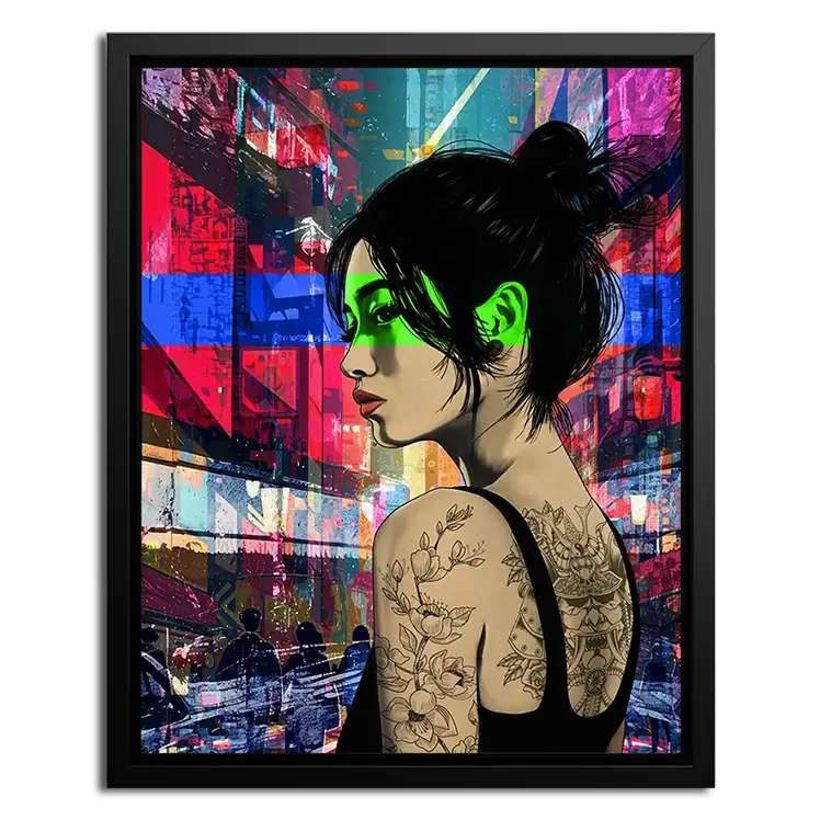 Framed Canvas of asian women with grunge background