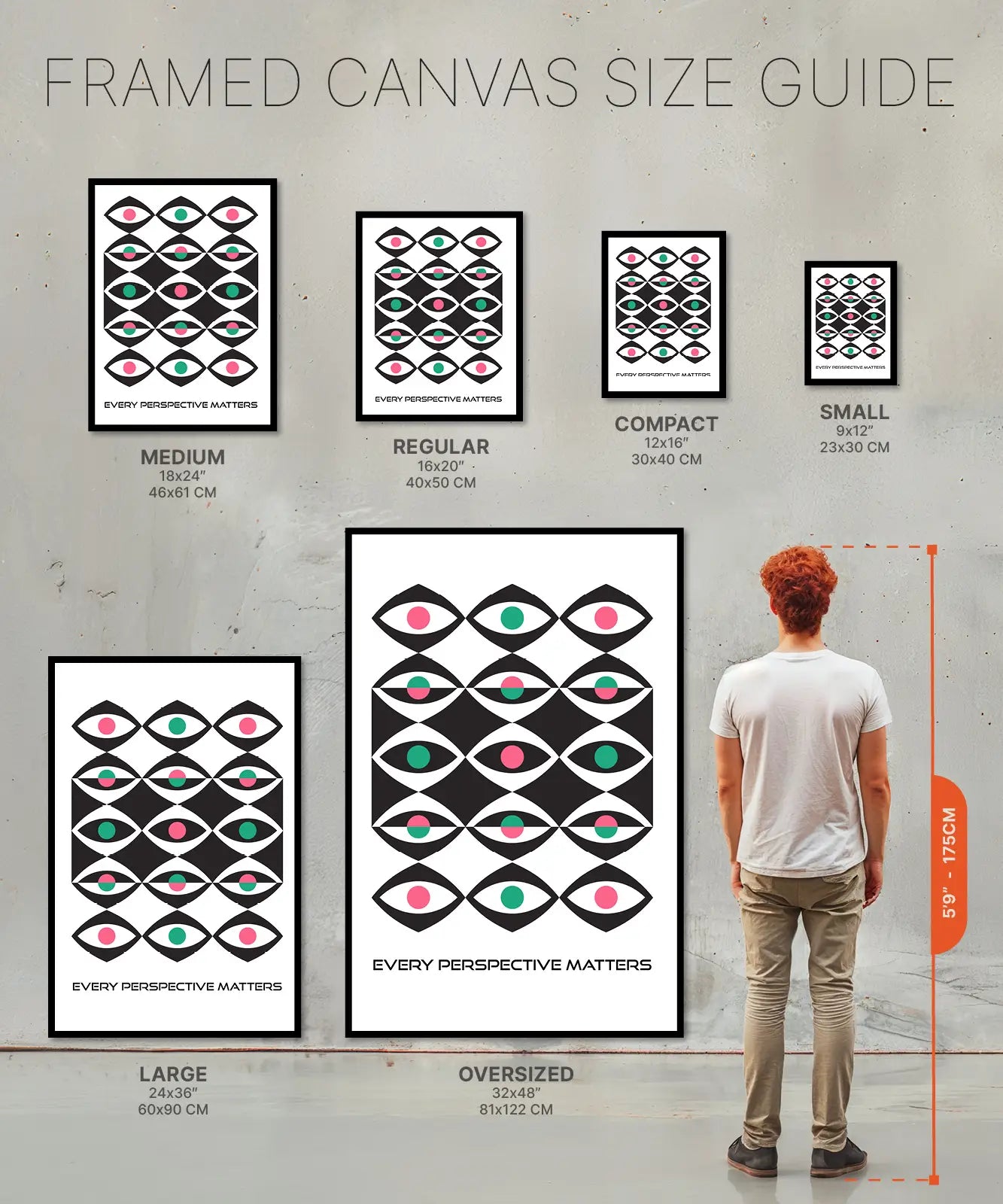 Size chart of Framed Canvas of eyes