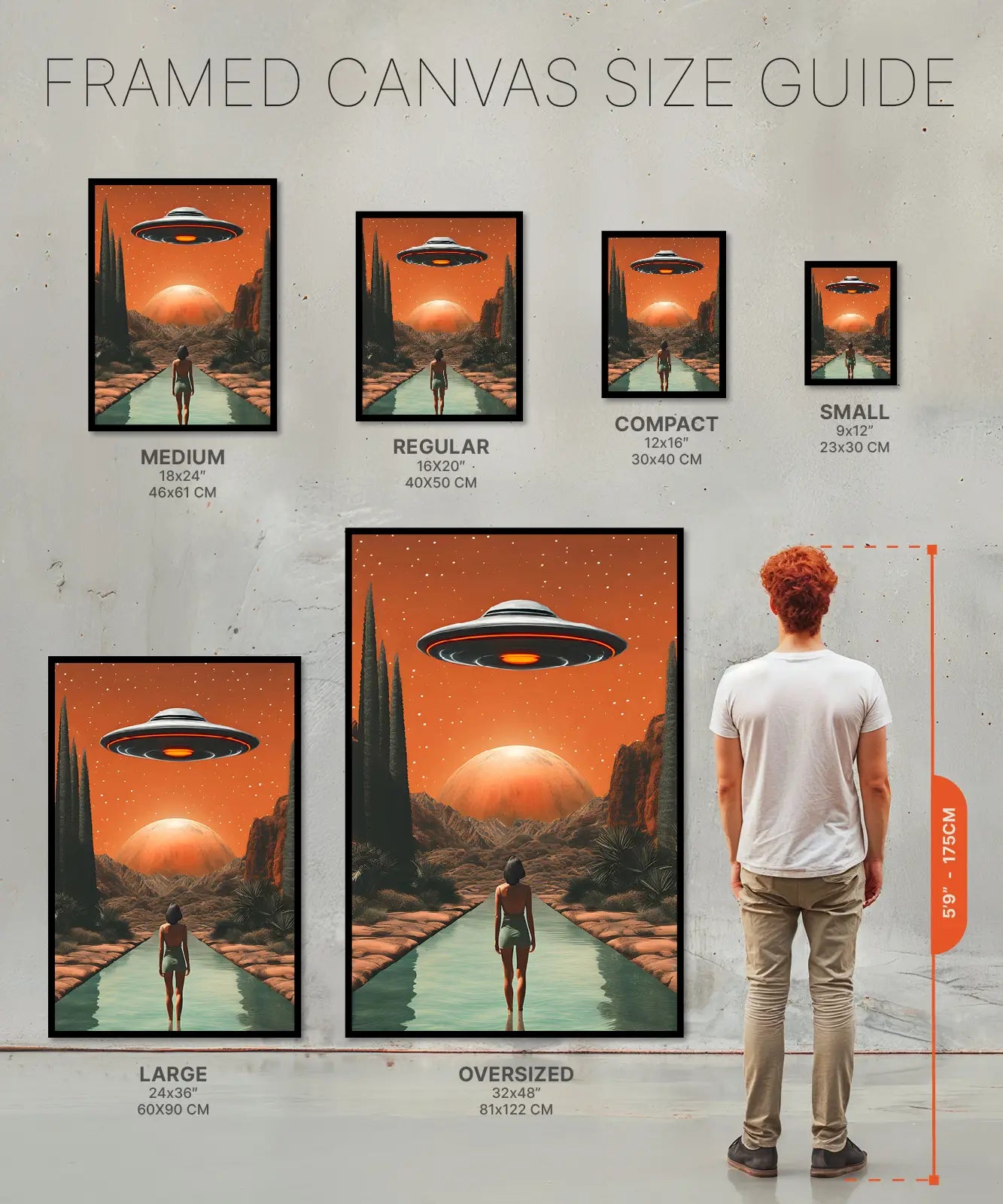 Size chart Framed Canvas Space UFO Cosmic Encounter