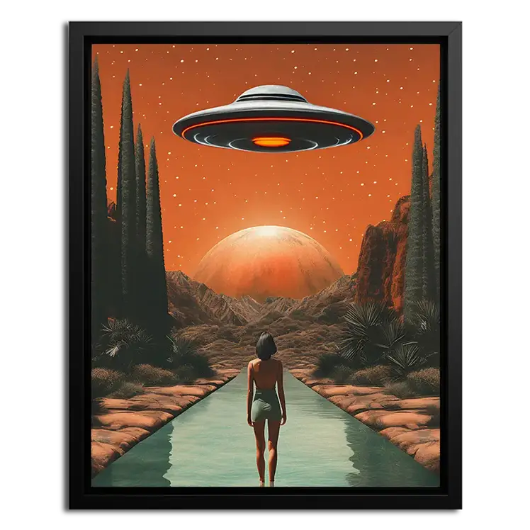 Framed Canvas Space UFO Cosmic Encounter