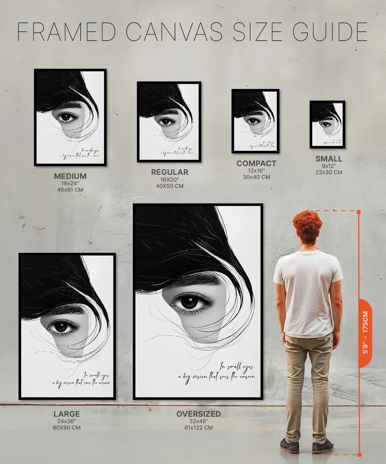 Size chart of Framed Canvas of women with eyes