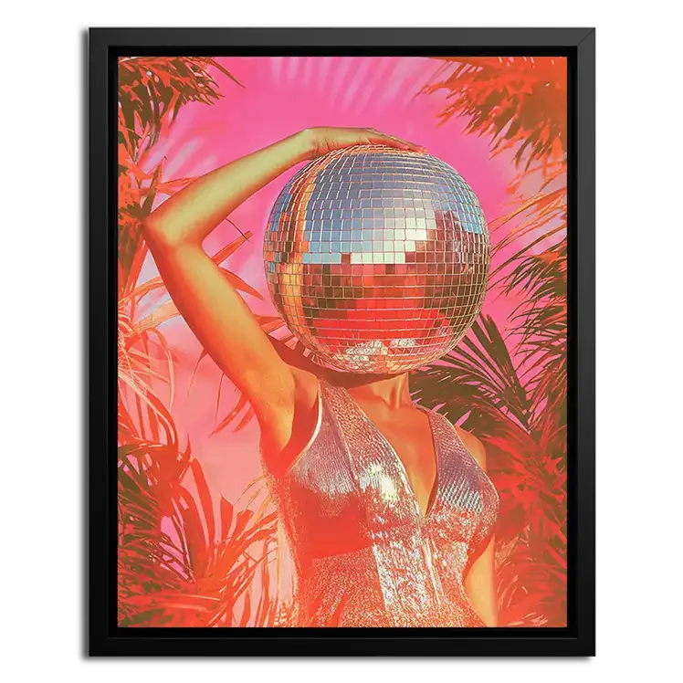 Framed Canvas of women with Disco ball head