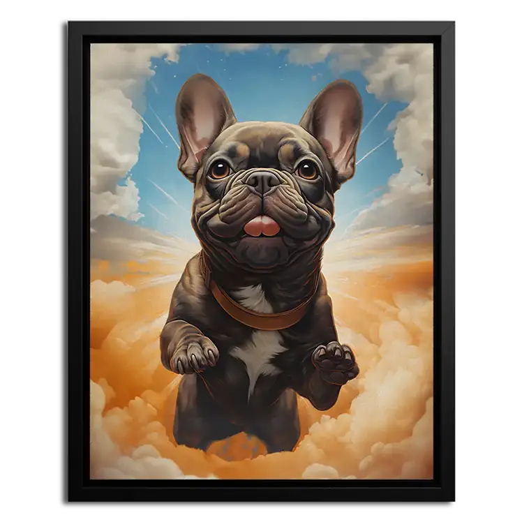 Framed Canvas of French bulldog in sky