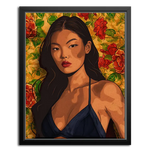 Framed Canvas of asian women with flowers