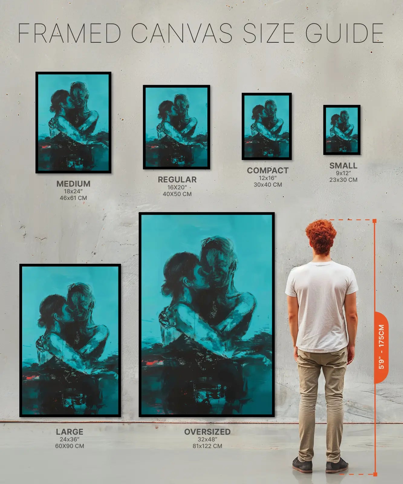 Size chart of Framed Canvas of Lesbian lovers art