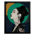 Framed Canvas of asian women with geometric background