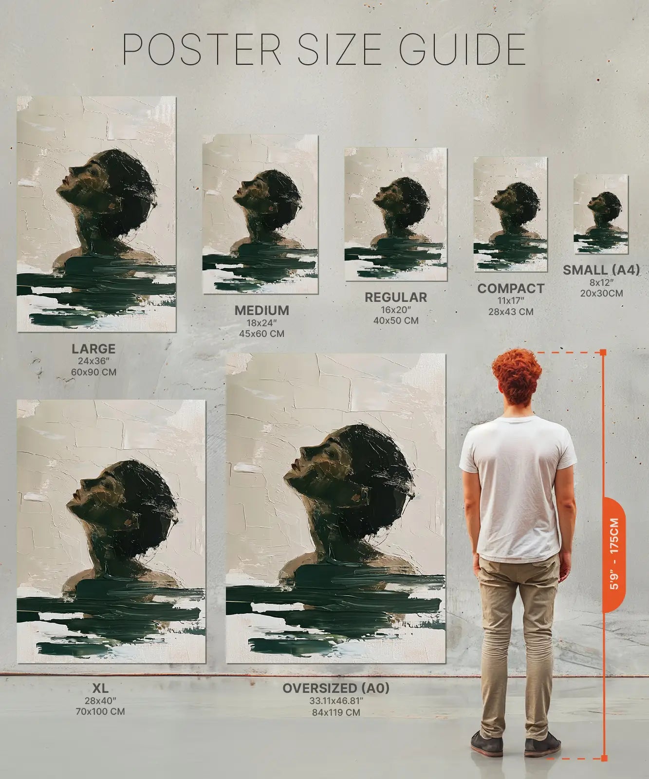 Size chart of poster of women water oil painting 