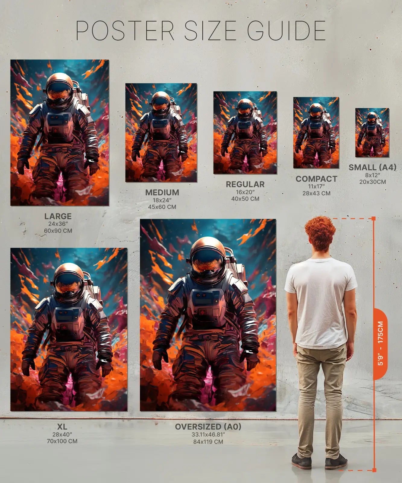 Size chart astronaut poster print