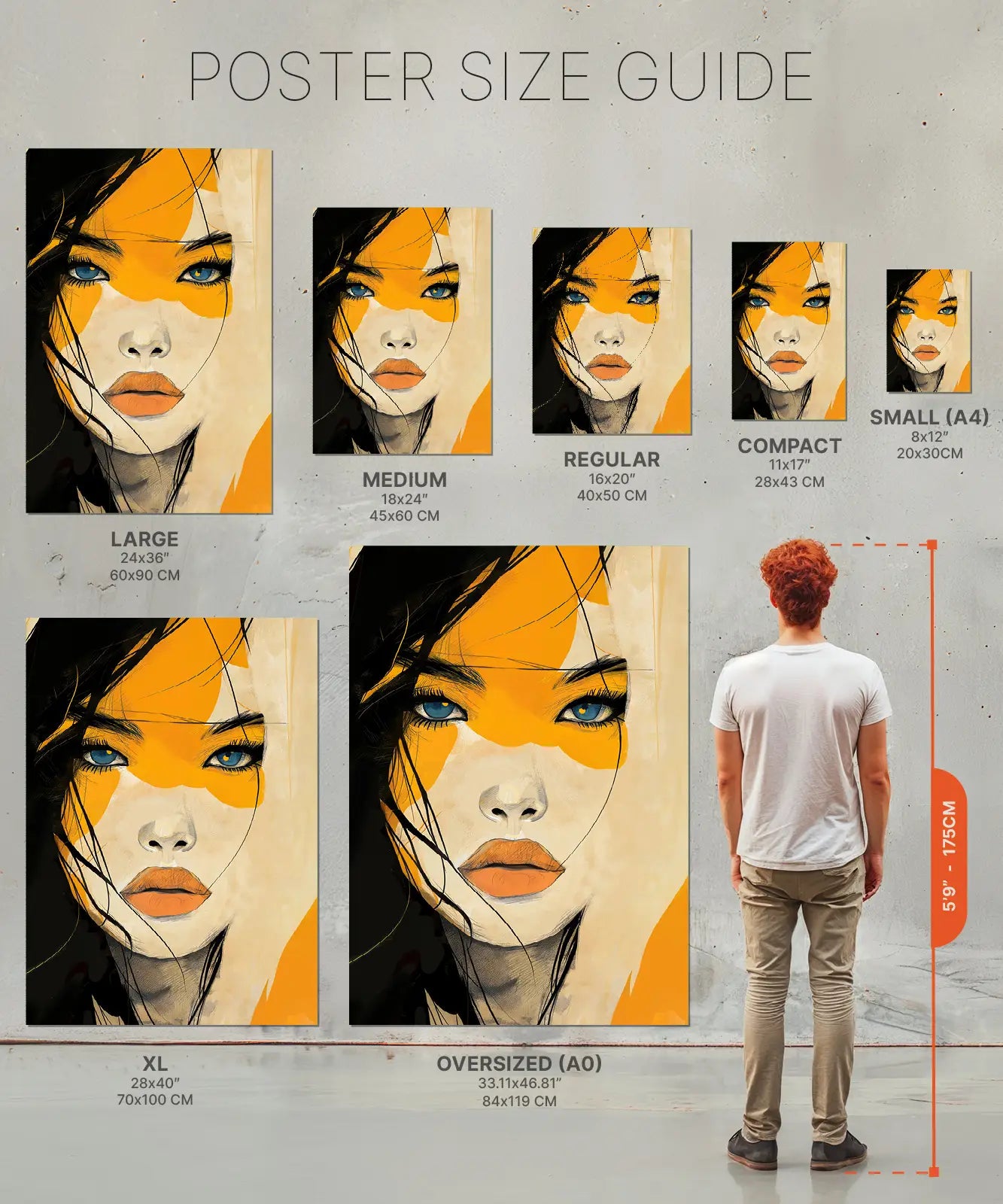 Size chart of poster Asian women with blue eye