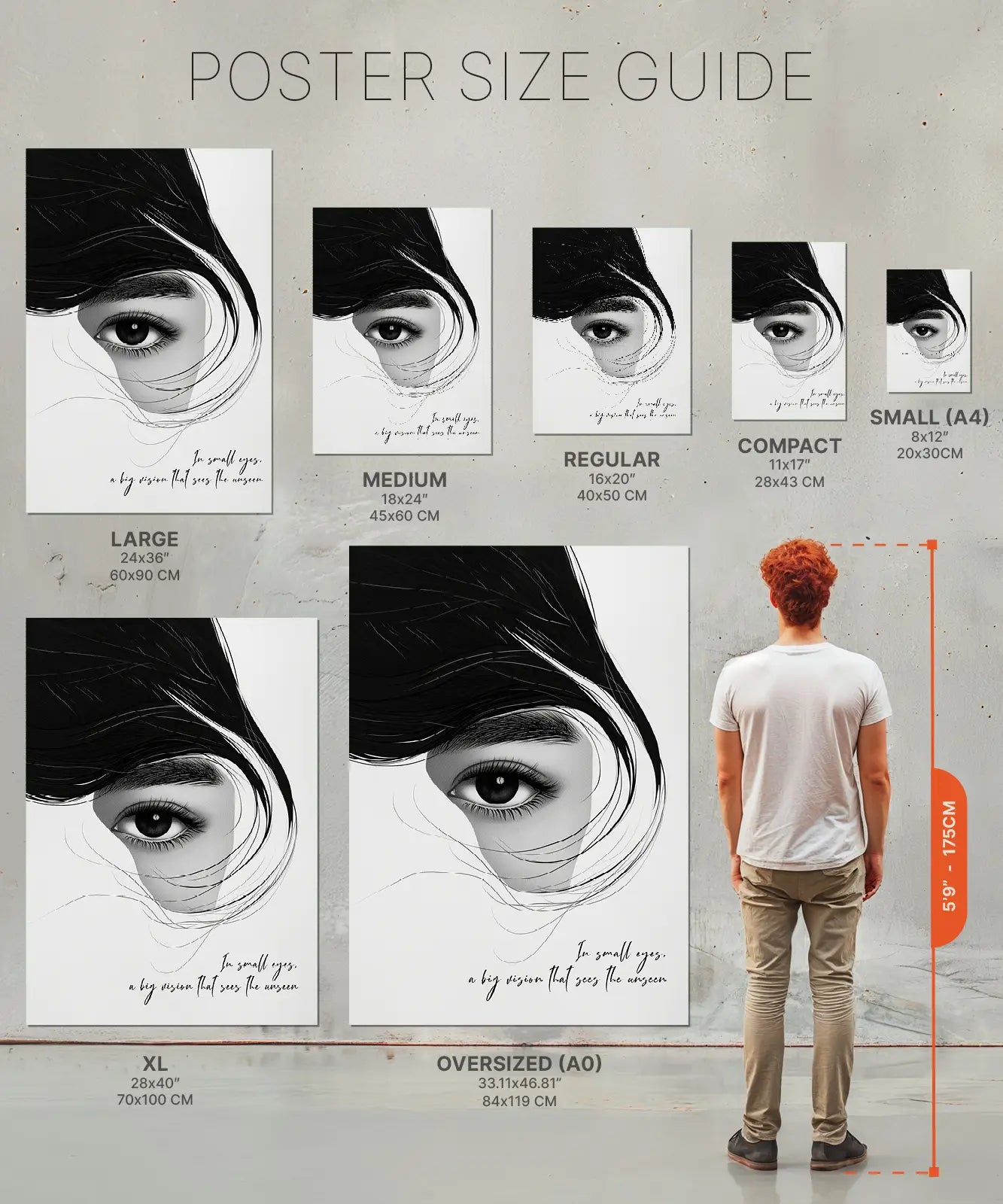 Size chart of poster Asian women eyes