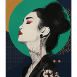 poster of Asian with geometric background