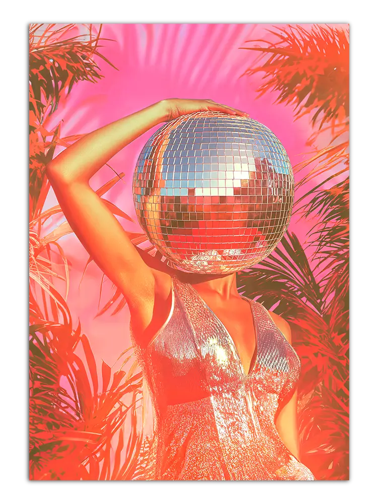 poster women with disco ball head