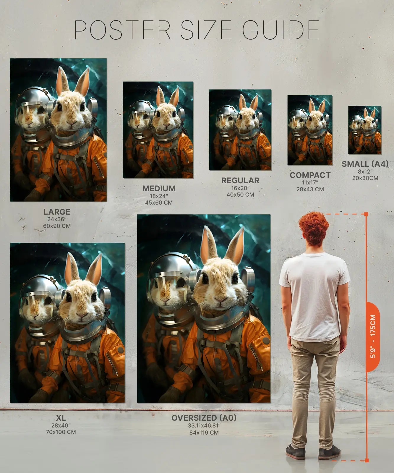 Size chart astronaut Bunny poster print