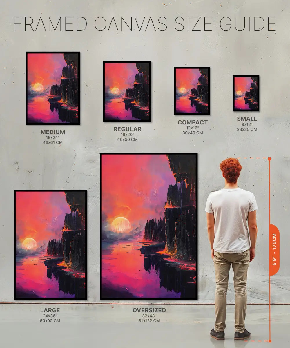 Size chart Framed Canvas Colorful rockcliff landscape painting