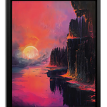 Framed Canvas Colorful rockcliff landscape painting