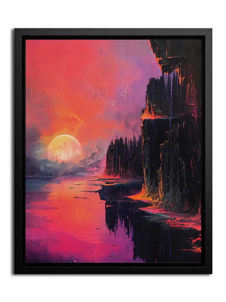 Framed Canvas Colorful rockcliff landscape painting