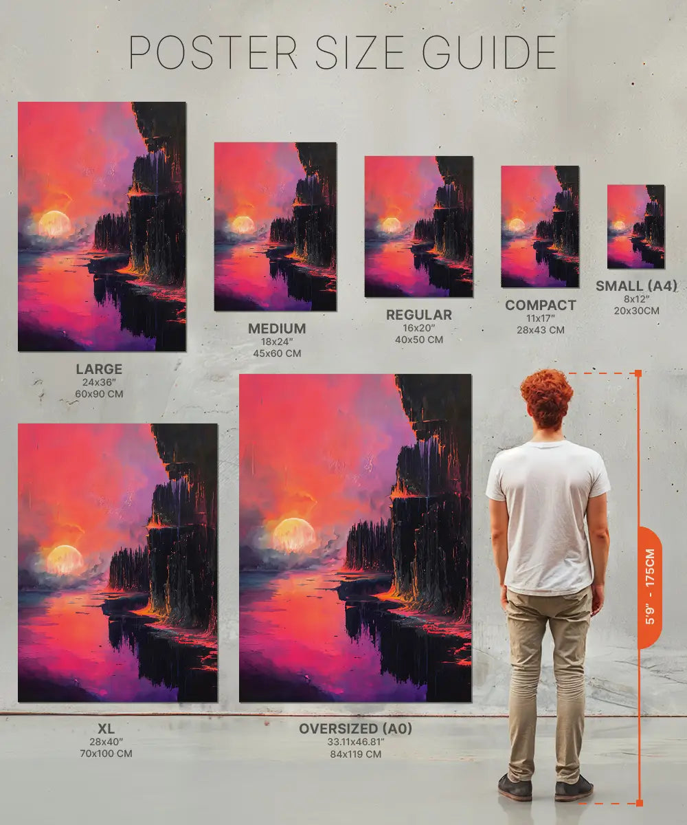 Size chart Poster Colorful rockcliff landscape painting