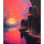 Poster Colorful rockcliff landscape painting