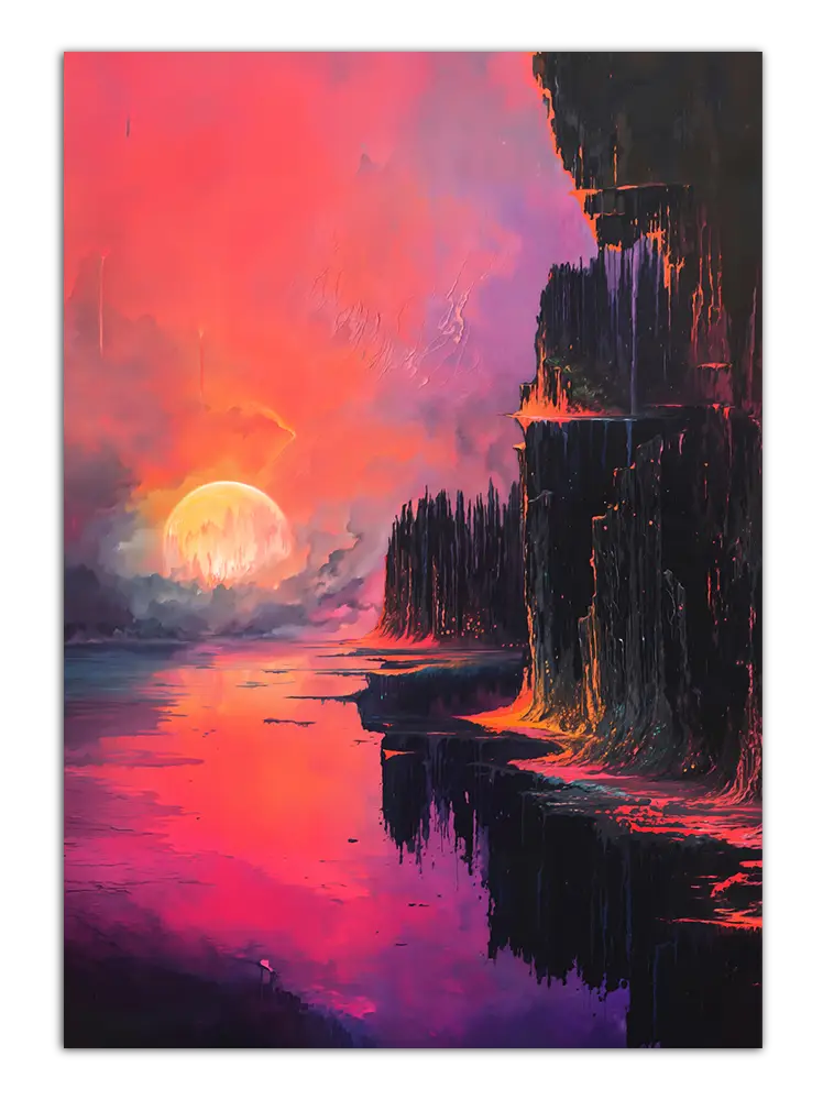 Poster Colorful rockcliff landscape painting